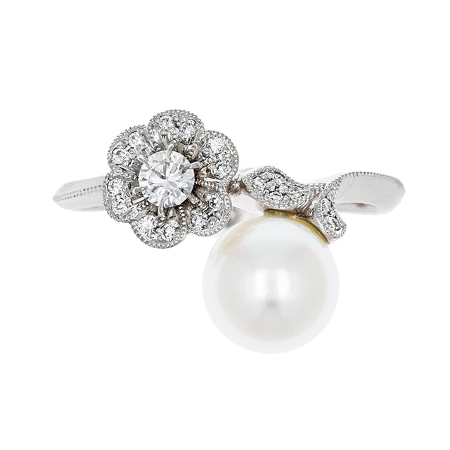 “Anemone”<br>Akoya Pearl Diamond Ring<br>アコヤパールダイヤモンドリング<br>（1516B）